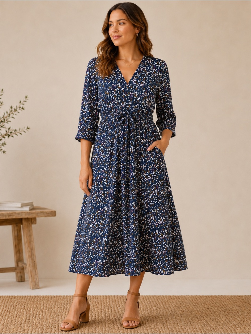 Rails Navy Blue Floral Midi Dress